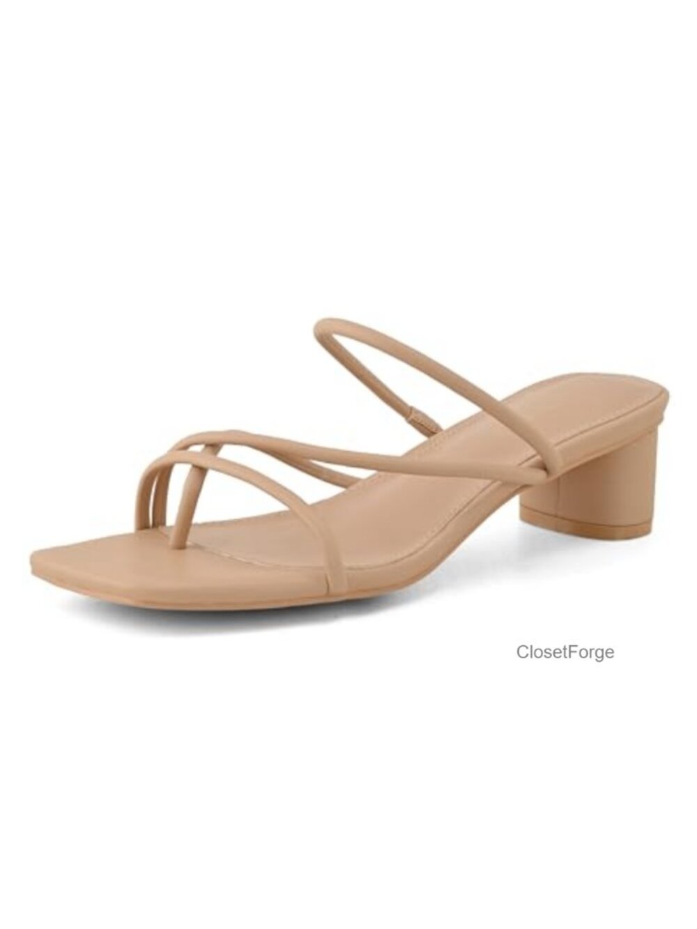Womens Chunky Thong Strap Heeled Mules Square Toe Kitten Heel Sandals